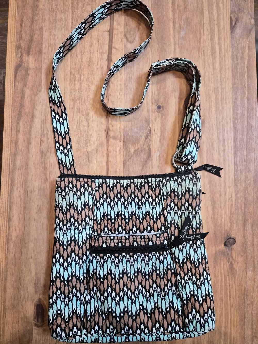 Vera Bradley Quilted Printed Crossbody Bag in Aqua & Brown